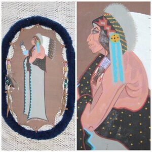 Vtg Native American Painting on Leather Don Redbird 2001 Kiowa tribe Oklahoma